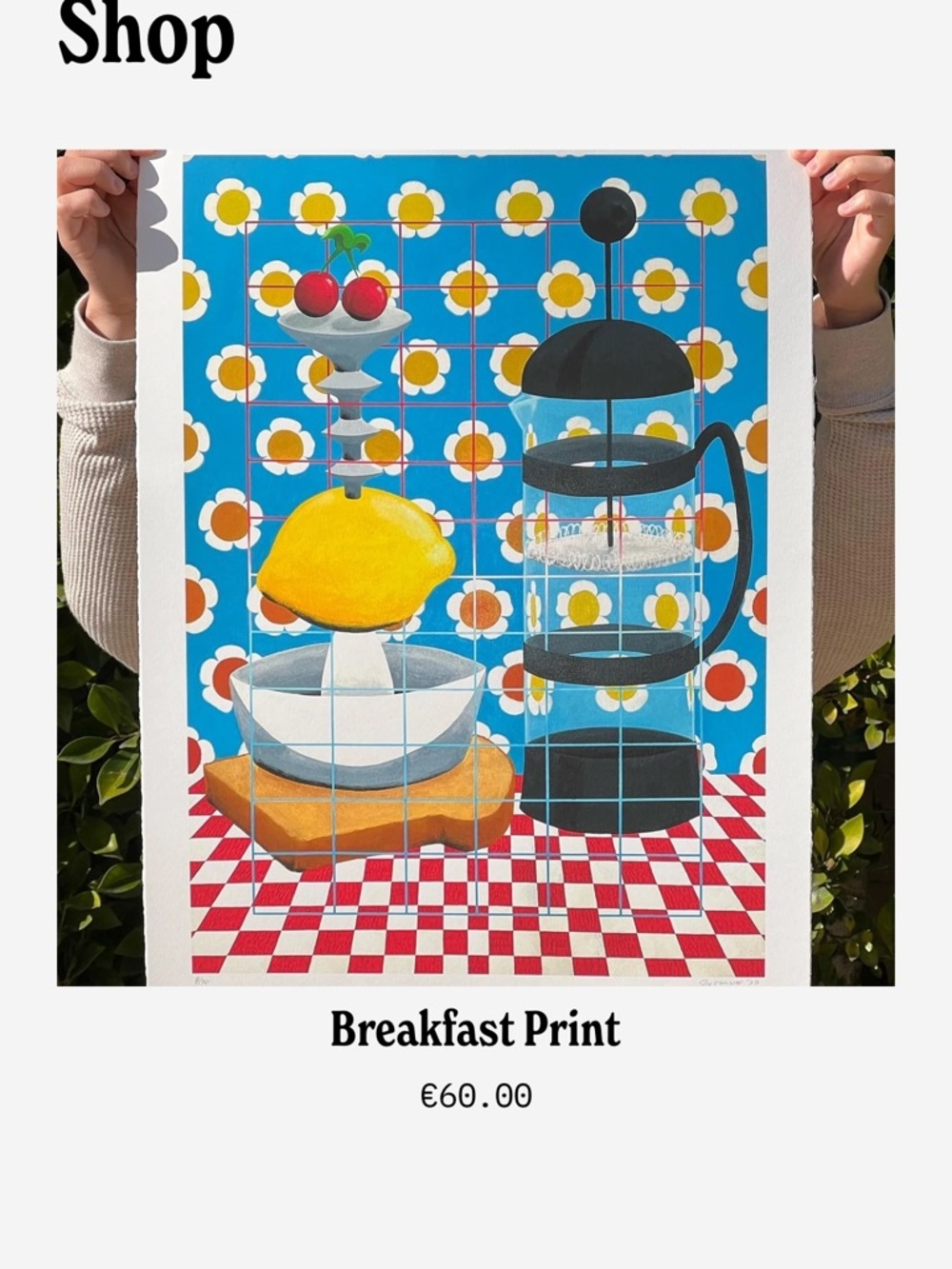 Breakfast Print Art Poster in Blue, Yellow & Red - NWT (never used. in tube)